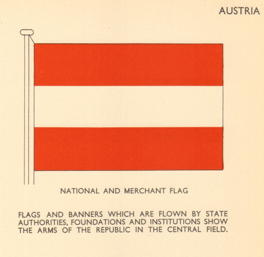 AUSTRIA FLAGS. National and Merchant Flag 1955 old vintage print picture